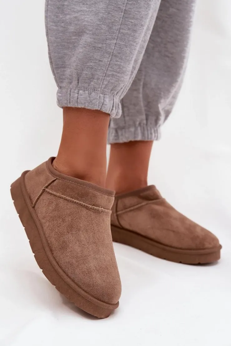 Outlet Boto Śniegowce Damskie Ocieplane Futerkiem Brązowe Serenne Brązowy