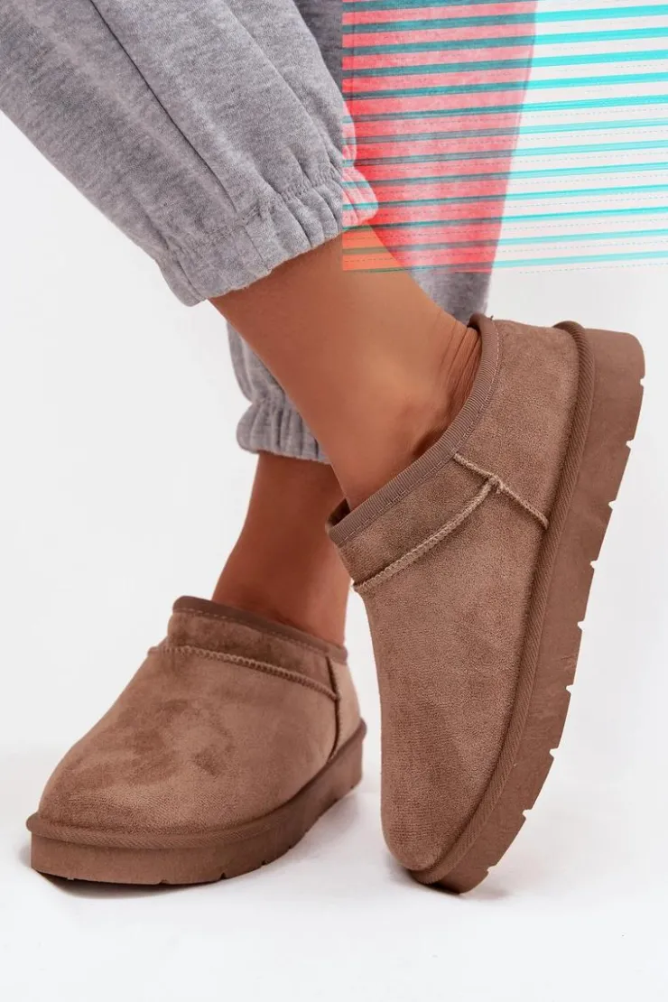 Outlet Boto Śniegowce Damskie Ocieplane Futerkiem Brązowe Serenne Brązowy