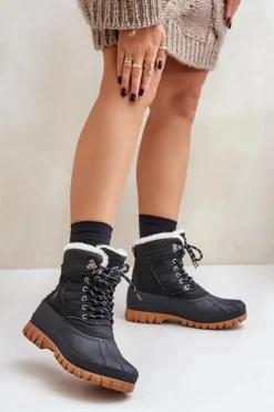 Damskie Lee Cooper Śniegowce Damskie Sznurowane Z Futerkiem LCJ-24-44-2868 Czarne