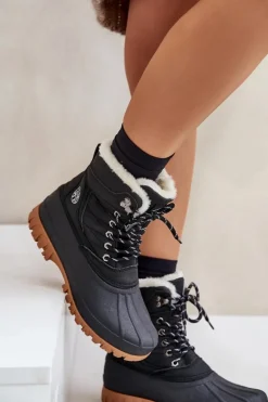 Damskie Lee Cooper Śniegowce Damskie Sznurowane Z Futerkiem LCJ-24-44-2868 Czarne