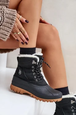 Damskie Lee Cooper Śniegowce Damskie Sznurowane Z Futerkiem LCJ-24-44-2868 Czarne