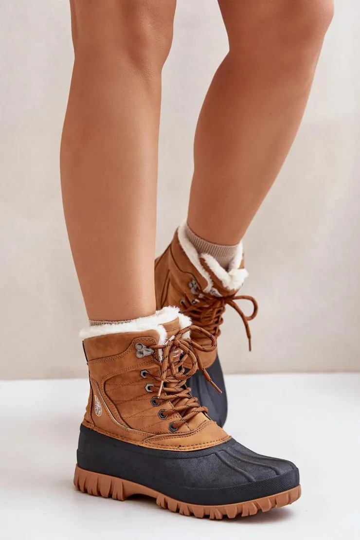 Lee Cooper Śniegowce Damskie|Damskie Trapery*Śniegowce Damskie Sznurowane Z Futerkiem LCJ-24-44-2869 Camel
