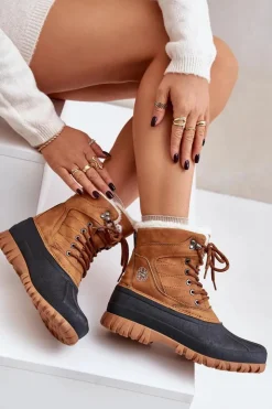 Lee Cooper Śniegowce Damskie|Damskie Trapery*Śniegowce Damskie Sznurowane Z Futerkiem LCJ-24-44-2869 Camel