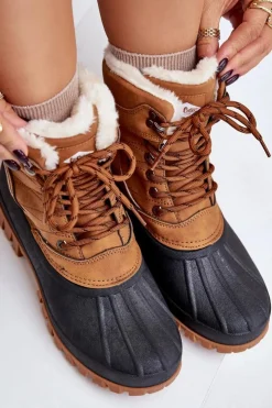 Lee Cooper Śniegowce Damskie|Damskie Trapery*Śniegowce Damskie Sznurowane Z Futerkiem LCJ-24-44-2869 Camel