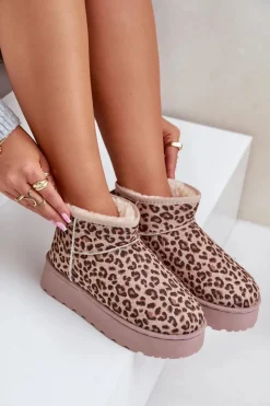 Damskie Boto Śniegowce Damskie W Panterkę Na Platformie Ocieplane Futerkiem Brązowe Xamella