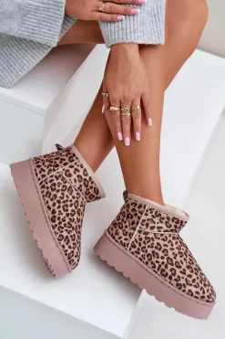 Damskie Boto Śniegowce Damskie W Panterkę Na Platformie Ocieplane Futerkiem Brązowe Xamella