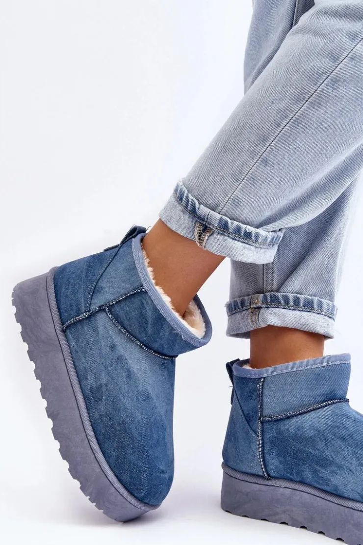 Hot Boto Śniegowce Damskie Z Brokatem Na Platformie Niebieskie Margella