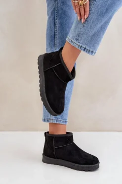 Boto Śniegowce Damskie*Śniegowce Damskie Z Eko Zamszu Czarne Noliri