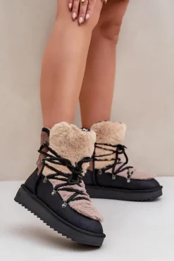 Discount D.Franklin Śniegowce Damskie Z Futerkiem DFSH370012 Czarne Czarny