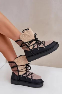 Discount D.Franklin Śniegowce Damskie Z Futerkiem DFSH370012 Czarne Czarny