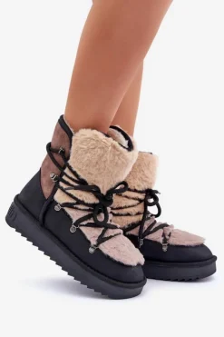 Discount D.Franklin Śniegowce Damskie Z Futerkiem DFSH370012 Czarne Czarny