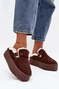 Damskie Boto Śniegowce Damskie Z Futerkiem I Klamrą Na Platformie Czekoladowe Jessina