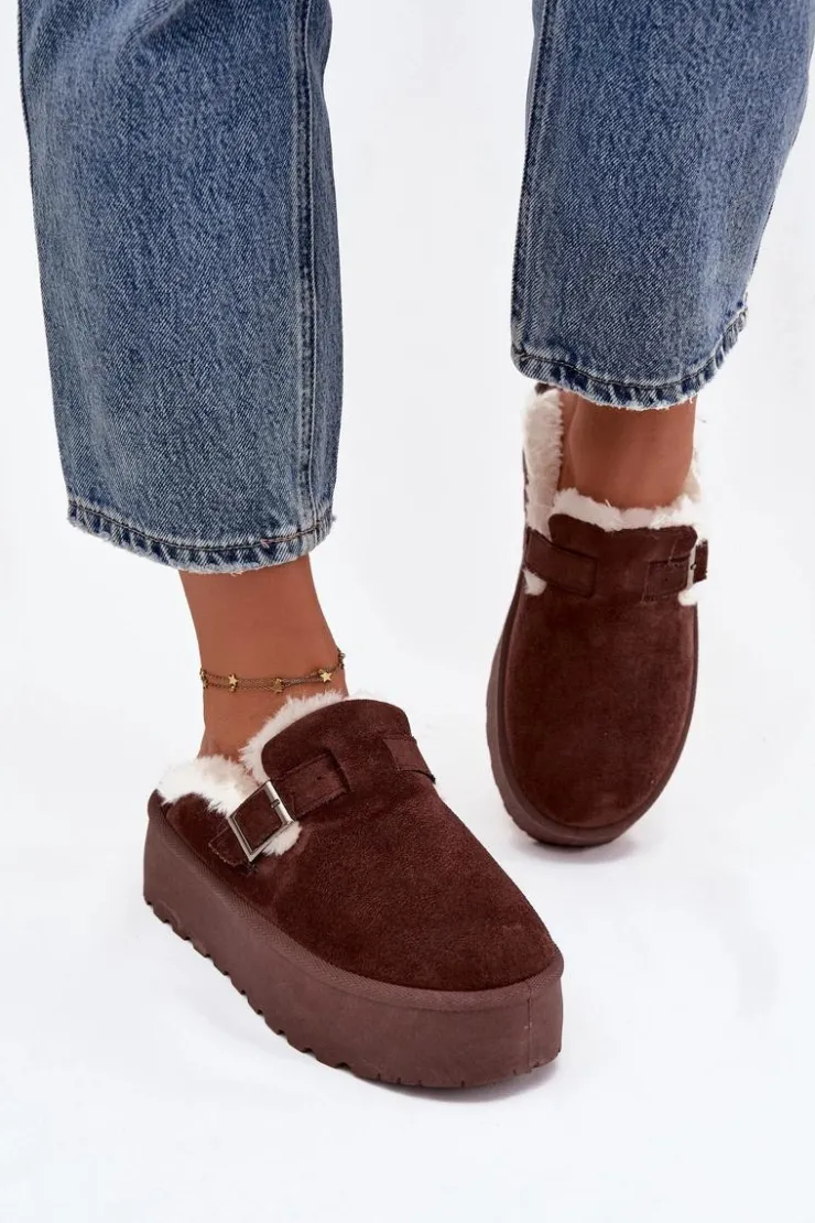 Damskie Boto Śniegowce Damskie Z Futerkiem I Klamrą Na Platformie Czekoladowe Jessina