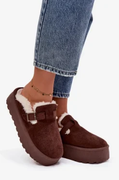 Damskie Boto Śniegowce Damskie Z Futerkiem I Klamrą Na Platformie Czekoladowe Jessina