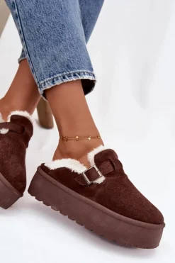 Damskie Boto Śniegowce Damskie Z Futerkiem I Klamrą Na Platformie Czekoladowe Jessina