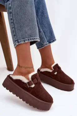 Damskie Boto Śniegowce Damskie Z Futerkiem I Klamrą Na Platformie Czekoladowe Jessina