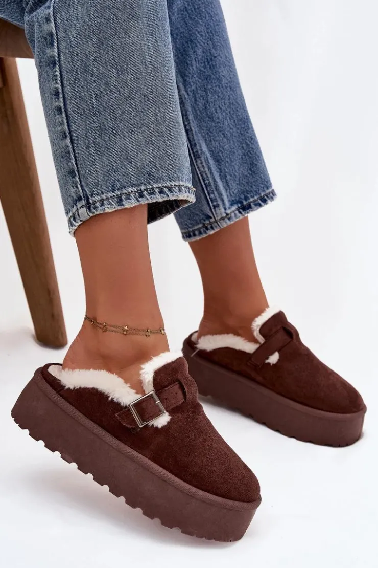 Damskie Boto Śniegowce Damskie Z Futerkiem I Klamrą Na Platformie Czekoladowe Jessina