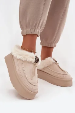 Damskie Boto Śniegowce Damskie Z Futerkiem Na Platformie Beżowe Rosmira