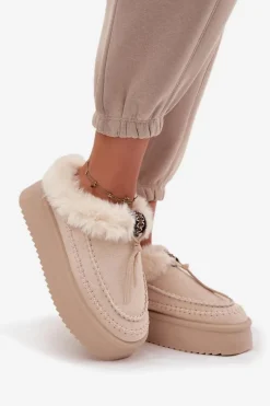 Damskie Boto Śniegowce Damskie Z Futerkiem Na Platformie Beżowe Rosmira