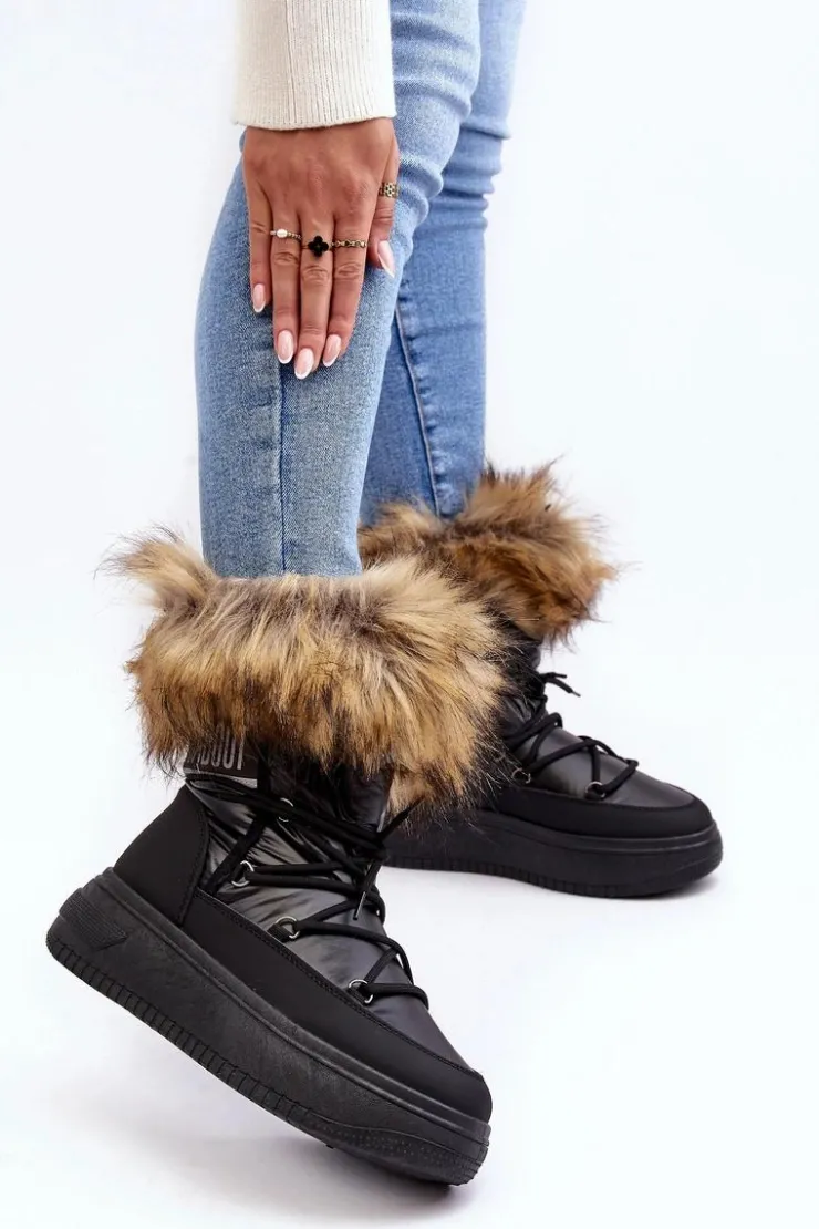 Damskie Evento Śniegowce Damskie Z Futerkiem Na Platformie Czarne Nabilla