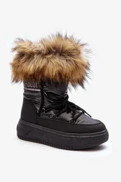 Damskie Evento Śniegowce Damskie Z Futerkiem Na Platformie Czarne Nabilla