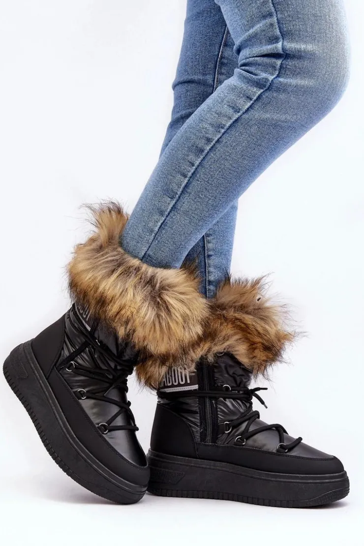 Damskie Evento Śniegowce Damskie Z Futerkiem Na Platformie Czarne Nabilla