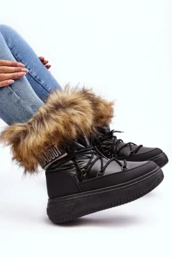 Damskie Evento Śniegowce Damskie Z Futerkiem Na Platformie Czarne Nabilla