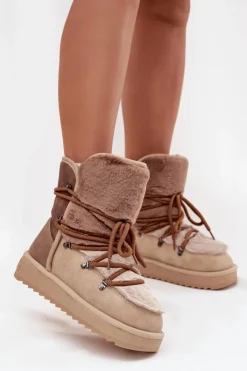 Hot D.Franklin Śniegowce Damskie Z Futerkiem DFSH370012 Beżowe Beżowy