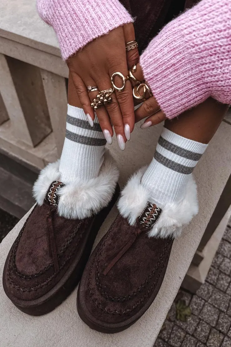 New Boto Śniegowce Damskie Z Futerkiem Na Platformie Czekoladowe Rosmira Brązowy