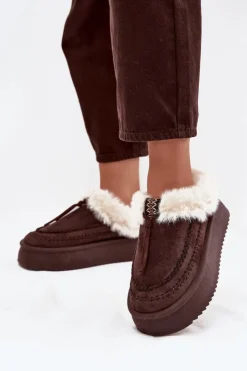 New Boto Śniegowce Damskie Z Futerkiem Na Platformie Czekoladowe Rosmira Brązowy