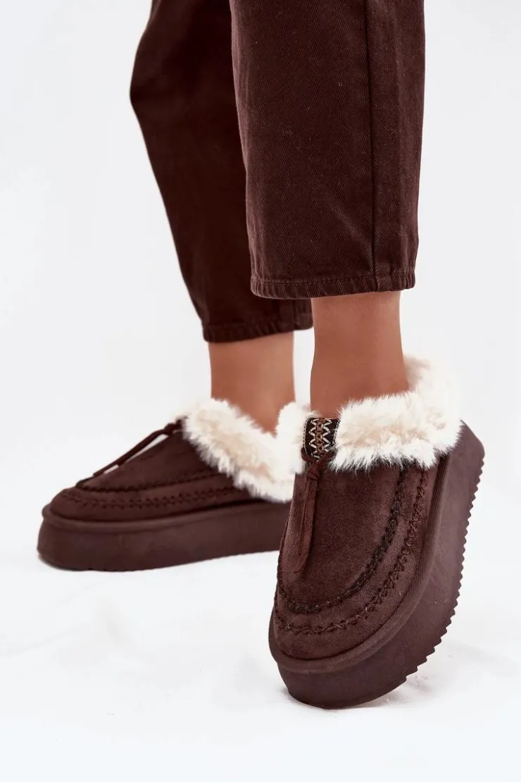 New Boto Śniegowce Damskie Z Futerkiem Na Platformie Czekoladowe Rosmira Brązowy