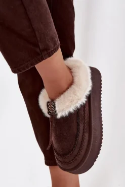 New Boto Śniegowce Damskie Z Futerkiem Na Platformie Czekoladowe Rosmira Brązowy