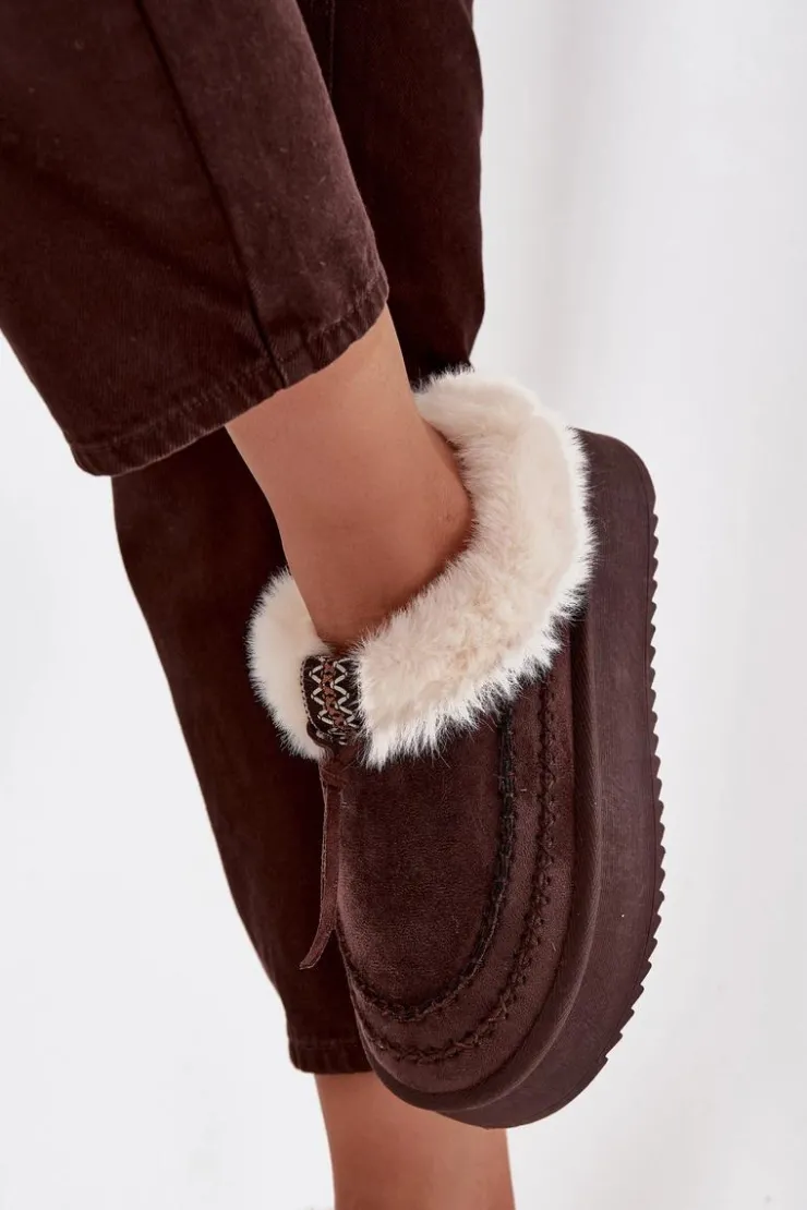 New Boto Śniegowce Damskie Z Futerkiem Na Platformie Czekoladowe Rosmira Brązowy