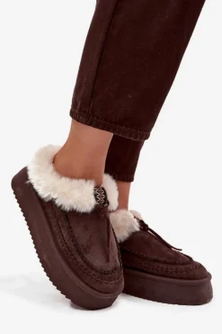 New Boto Śniegowce Damskie Z Futerkiem Na Platformie Czekoladowe Rosmira Brązowy