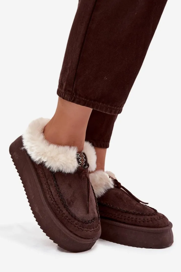 New Boto Śniegowce Damskie Z Futerkiem Na Platformie Czekoladowe Rosmira Brązowy