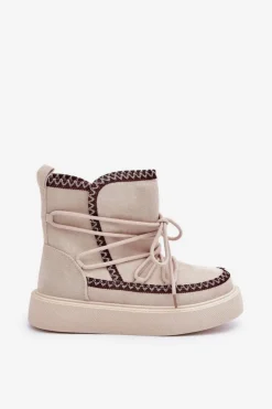 Damskie Boto Śniegowce Damskie Z Haftem Na Platformie Jasnobeżowe Naleris
