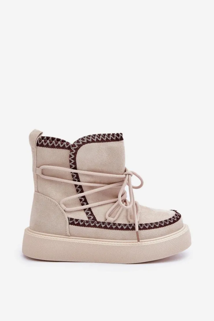 Damskie Boto Śniegowce Damskie Z Haftem Na Platformie Jasnobeżowe Naleris