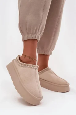 Boto Śniegowce Damskie*Śniegowce Damskie Z Haftem Jasnobeżowe Pristina