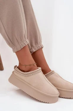 Boto Śniegowce Damskie*Śniegowce Damskie Z Haftem Jasnobeżowe Pristina