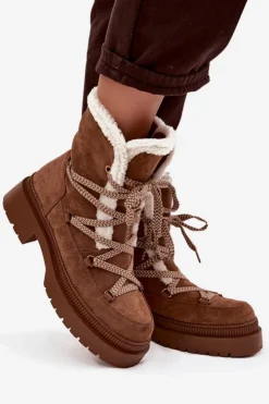 Boto Śniegowce Damskie*Śniegowce Damskie Z Kożuszkiem Camel Irmara Brązowy