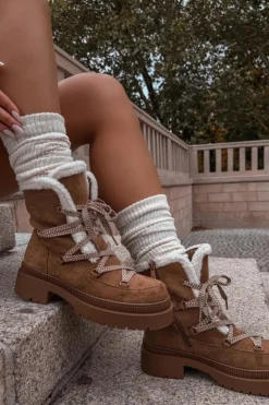 Boto Śniegowce Damskie*Śniegowce Damskie Z Kożuszkiem Camel Irmara Brązowy