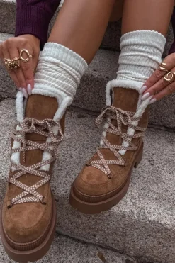 Boto Śniegowce Damskie*Śniegowce Damskie Z Kożuszkiem Camel Irmara Brązowy