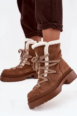 Boto Śniegowce Damskie*Śniegowce Damskie Z Kożuszkiem Camel Irmara Brązowy