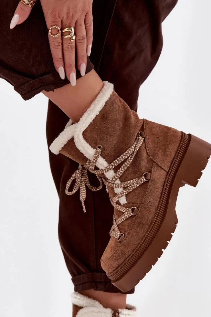 Boto Śniegowce Damskie*Śniegowce Damskie Z Kożuszkiem Camel Irmara Brązowy