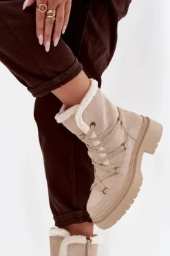 Damskie Boto Śniegowce Damskie Z Kożuszkiem Beżowe Irmara