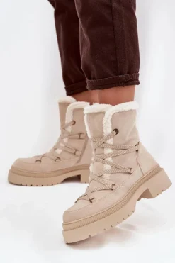 Damskie Boto Śniegowce Damskie Z Kożuszkiem Beżowe Irmara