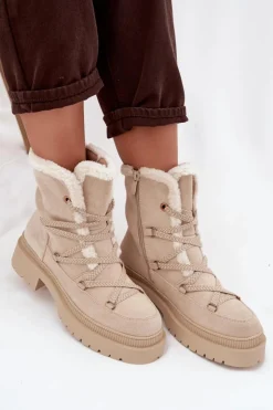 Damskie Boto Śniegowce Damskie Z Kożuszkiem Beżowe Irmara