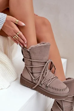 New D.Franklin Śniegowce Damskie Z Naturalnego Zamszu DFSH375004 Taupe