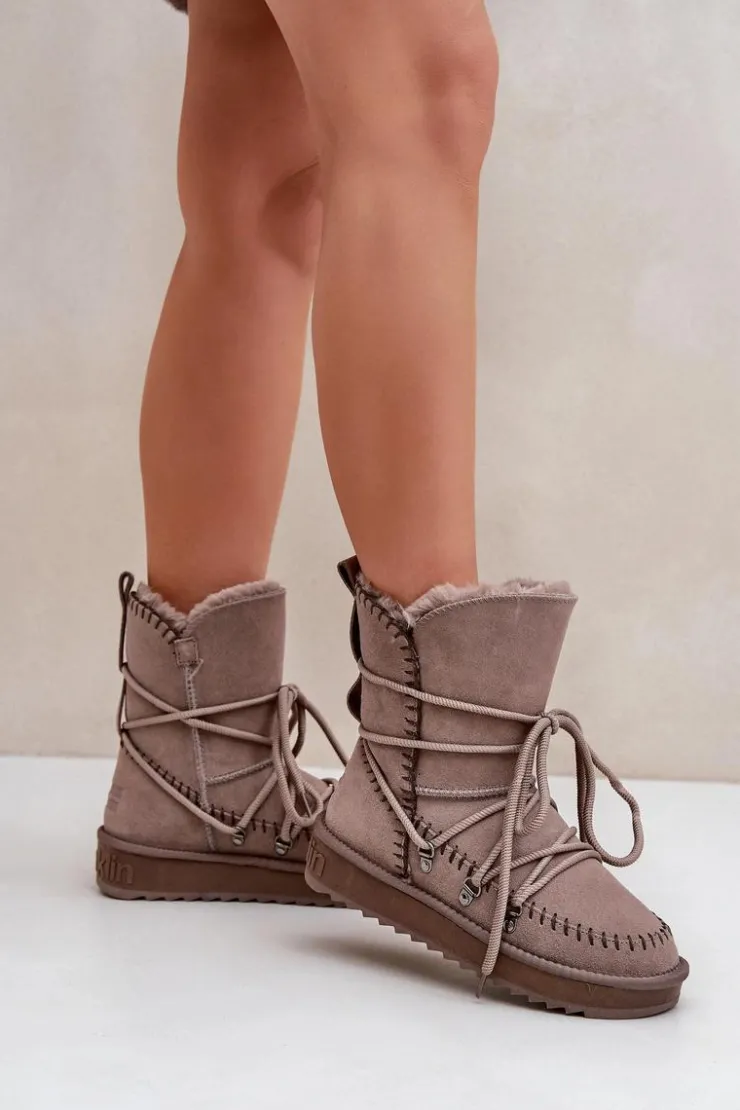 New D.Franklin Śniegowce Damskie Z Naturalnego Zamszu DFSH375004 Taupe