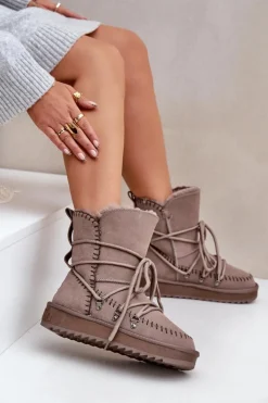 New D.Franklin Śniegowce Damskie Z Naturalnego Zamszu DFSH375004 Taupe